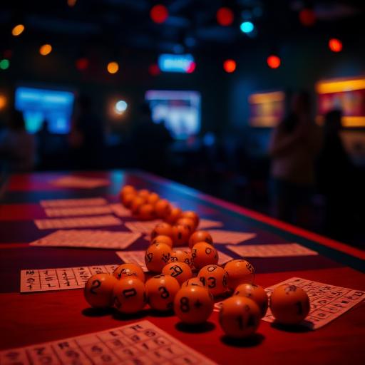 Bingo cards and balls on a table